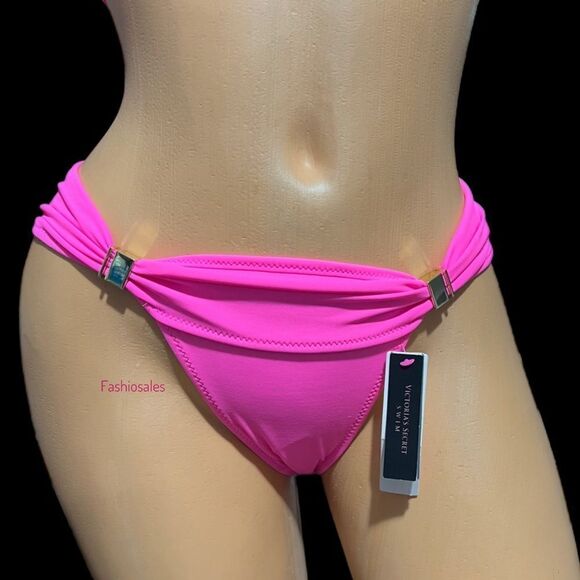Victorias Secret Swim Gold Hardware Cheeky Bikini Bottoms Pink Large - Picture 1 of 3